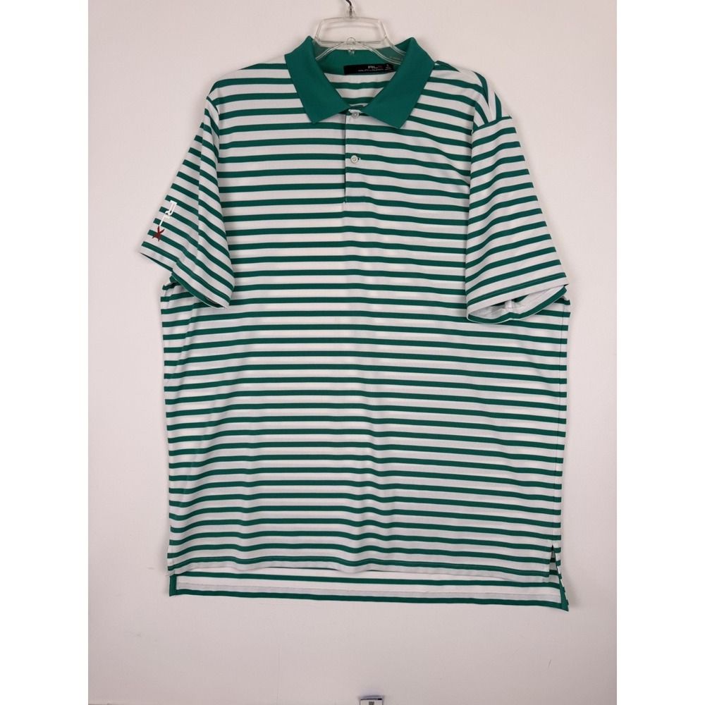 RLX Ralph Lauren‎ Men's Green White Stripe Golf Polo Shirt Size XL